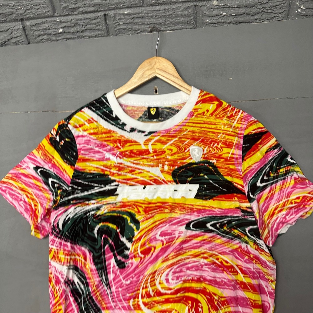 Scuderia Ferrari Mens Marble Swirl‎ Graphic T-Shirt Pink Yellow Racing F1 Tee